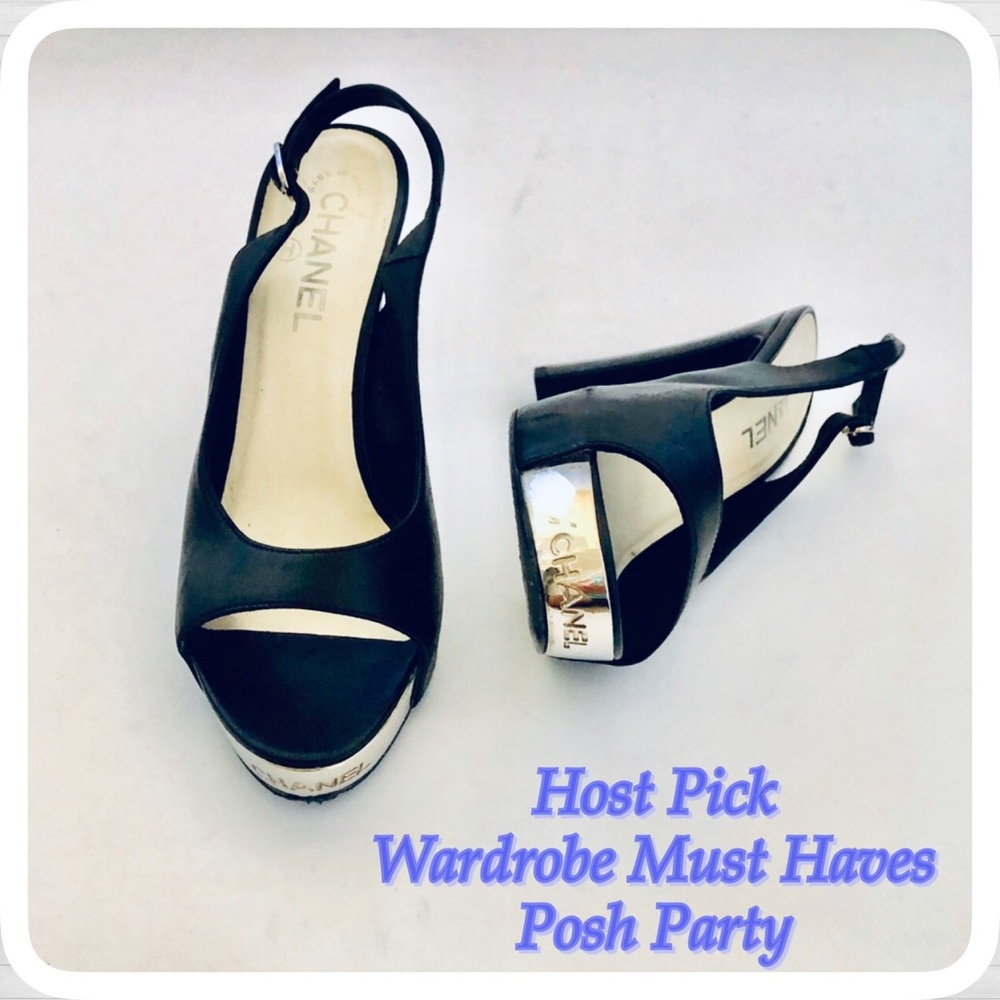 👠 💯 Auth Chanel Black Heel Shoes 37.5 - Picture 1 of 6